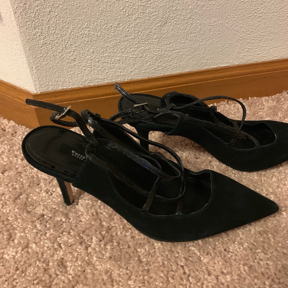 Black suede strappy pumps from WHBM